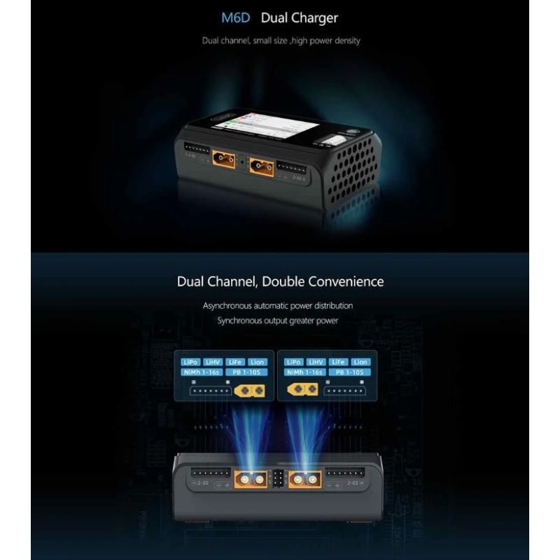 ToolkitRC M6D 500W 15A DC MINI Descargador de cargador inteligente de doble canal