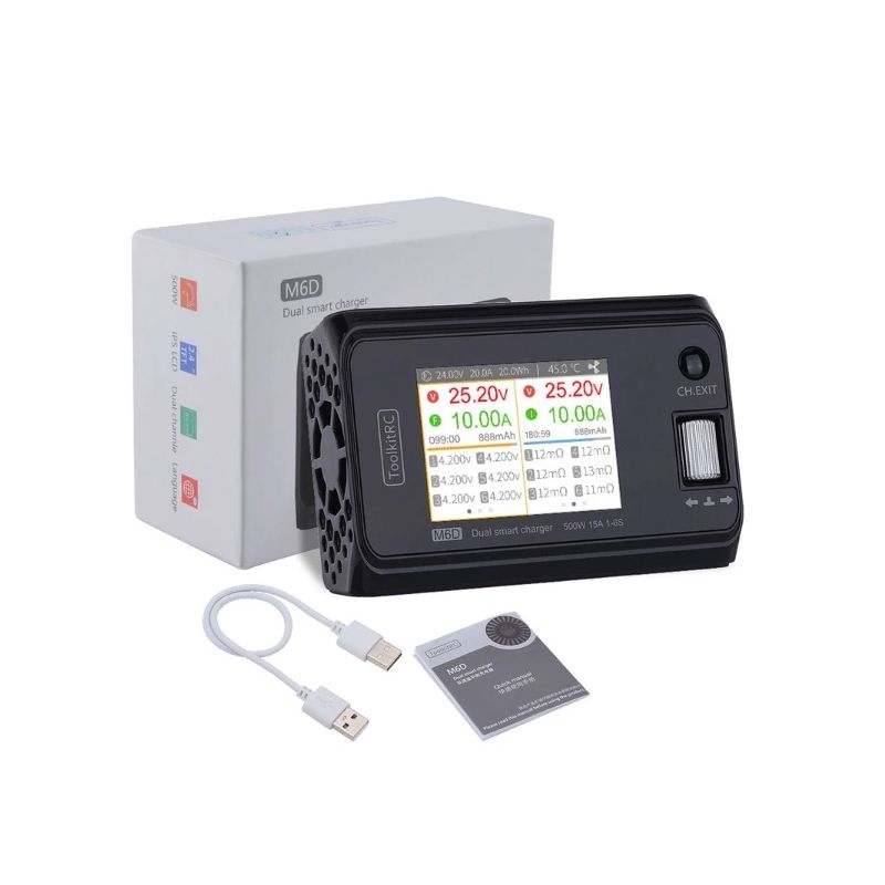 ToolkitRC M6D 500W 15A DC MINI Descargador de cargador inteligente de doble canal