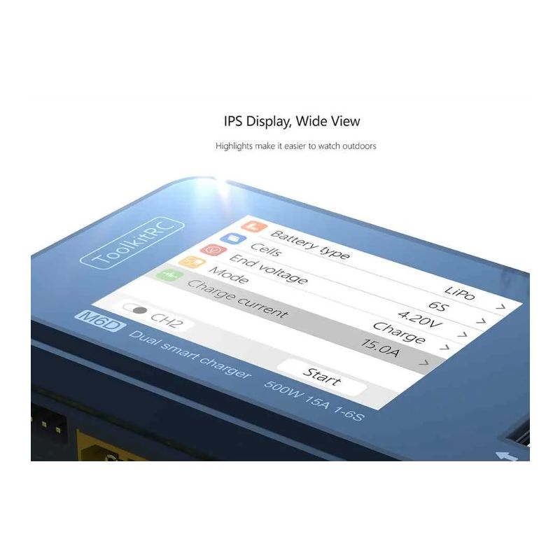 ToolkitRC M6D 500W 15A DC MINI Descargador de cargador inteligente de doble canal