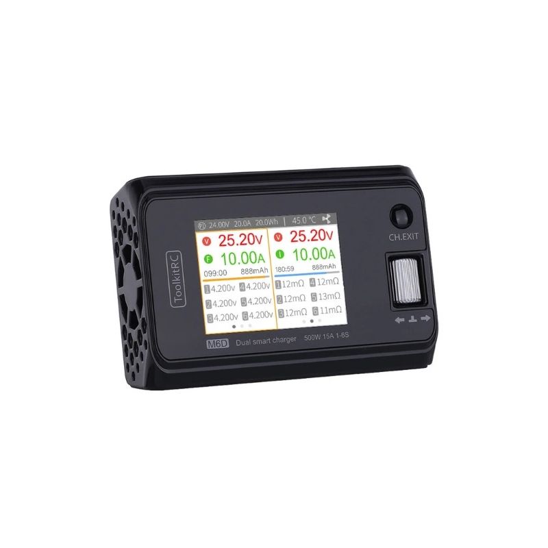 ToolkitRC M6D 500W 15A DC MINI Descargador de cargador inteligente de doble canal