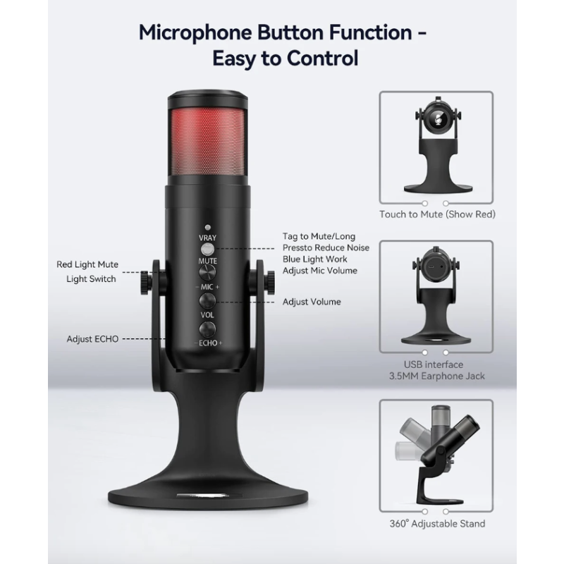 MU900PRO RGB Micrófono USB Micrófonos Condensadores Profesionales
