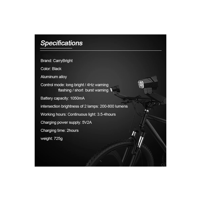 Faro de espejo retrovisor CarryBright CB800, luz de bicicleta de espejo trasero