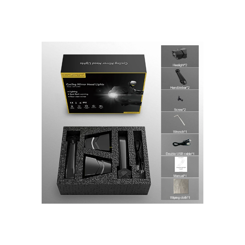 Faro de espejo retrovisor CarryBright CB800, luz de bicicleta de espejo trasero