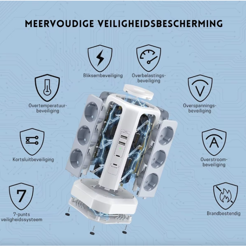 EU Multi-socket surge Protector 4000W 16A with USB port, multi-plug with night light