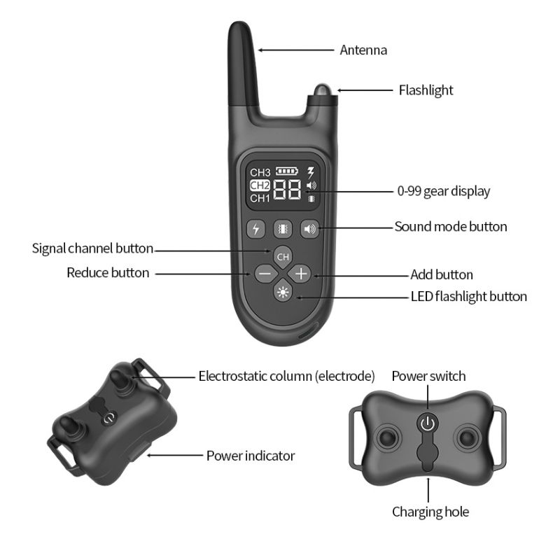 2021 NUEVO 800M El control remoto de entrenamiento de perros eléctrico de 800 m de 800m Recargable de control remoto recargable con pantalla LCD para todo el tamaño de la vibración de choque