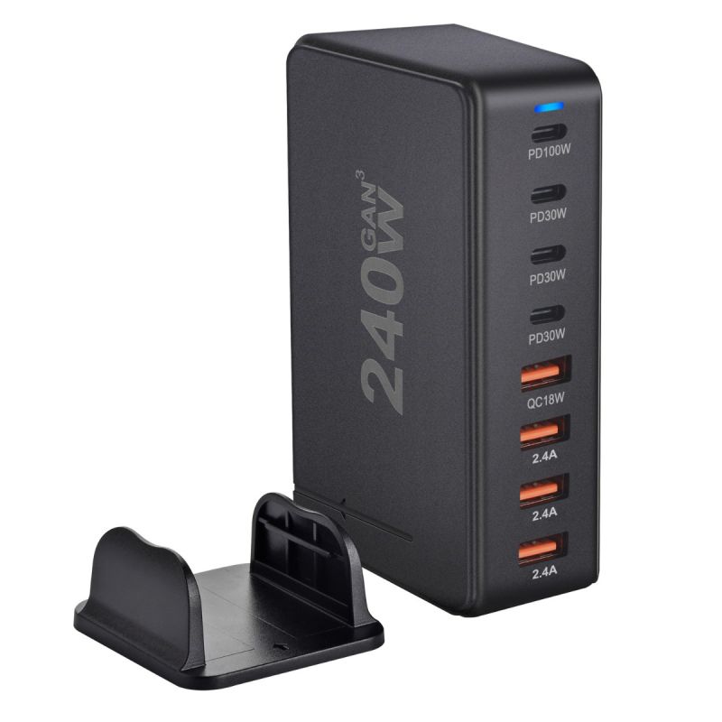 Cargador GaN de escritorio de 240W, cargador USB tipo C PD de 8 puertos, carga rápida 3,0 USB tipo C, cargador USB móvil