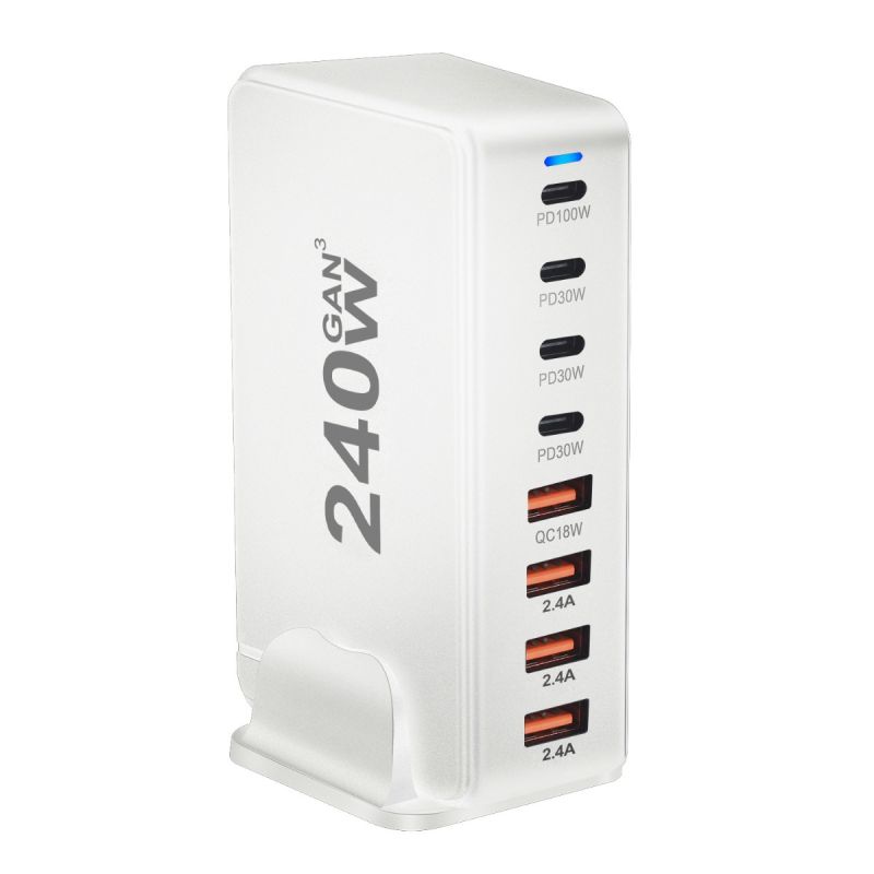 Cargador GaN de escritorio de 240W, cargador USB tipo C PD de 8 puertos, carga rápida 3,0 USB tipo C, cargador USB móvil