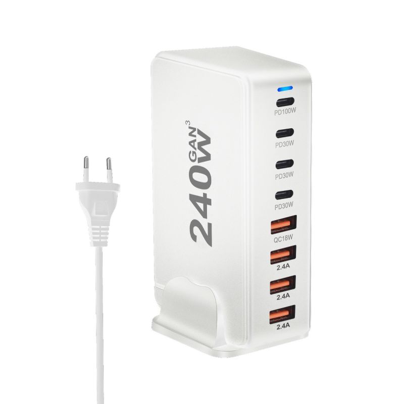 Cargador GaN de escritorio de 240W, cargador USB tipo C PD de 8 puertos, carga rápida 3,0 USB tipo C, cargador USB móvil