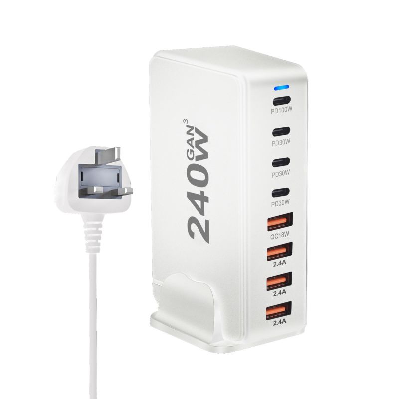 Cargador GaN de escritorio de 240W, cargador USB tipo C PD de 8 puertos, carga rápida 3,0 USB tipo C, cargador USB móvil