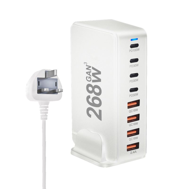Cargador GaN de escritorio de 240W, cargador USB tipo C PD de 8 puertos, carga rápida 3,0 USB tipo C, cargador USB móvil