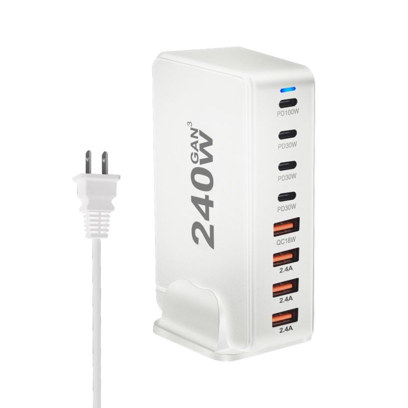 Cargador GaN de escritorio de 240W, cargador USB tipo C PD de 8 puertos, carga rápida 3,0 USB tipo C, cargador USB móvil