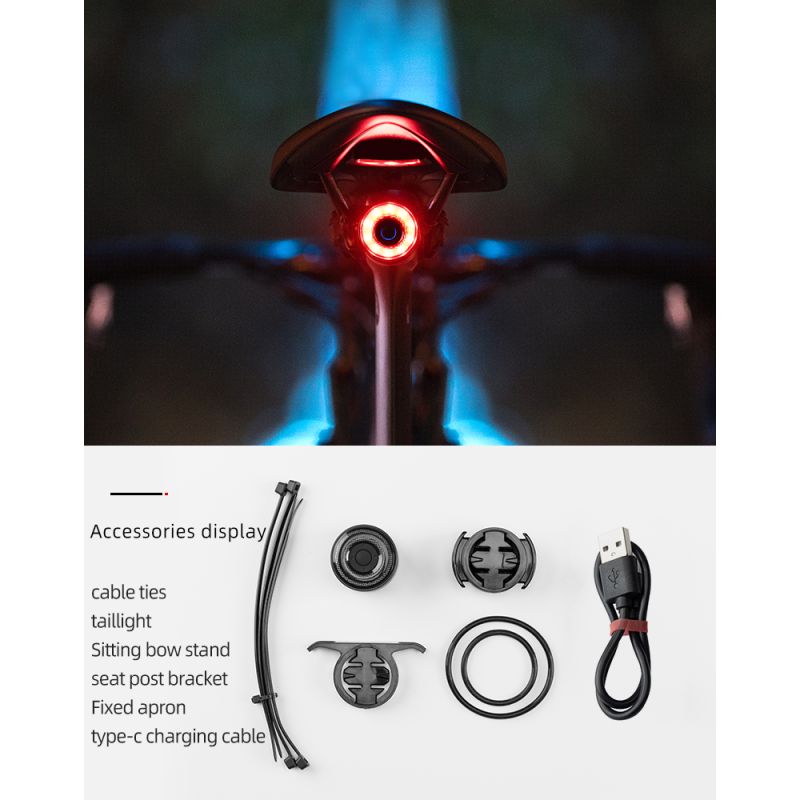 ROCKBROS Q3 bicicleta luz trasera MTB bicicleta de carretera noche ciclismo luz trasera Sensor de freno inteligente luz de advertencia impermeable accesorios de bicicleta