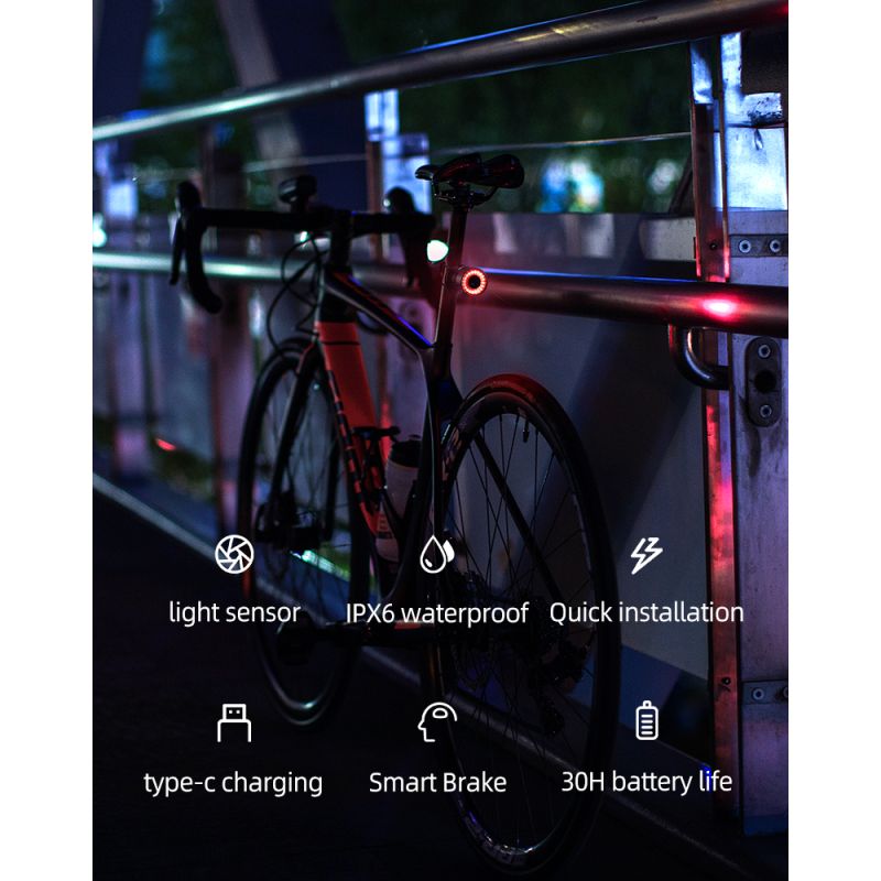 ROCKBROS Q3 bicicleta luz trasera MTB bicicleta de carretera noche ciclismo luz trasera Sensor de freno inteligente luz de advertencia impermeable accesorios de bicicleta