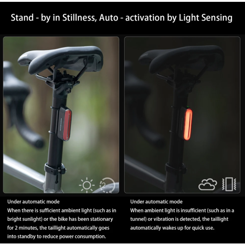 ROCKBROS Magnetic Bike Taillight IPX6 Waterproof 7 kinds Mode Smart Sensor Night Safety Warning Light Cycling Accessories
