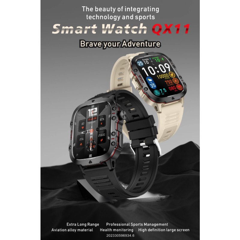 QX11 Smart Watch Hombres IP68 5ATM Deportes al aire libre Fitness Tracker Monitor de salud 1.96 "BT Call Smartwatch