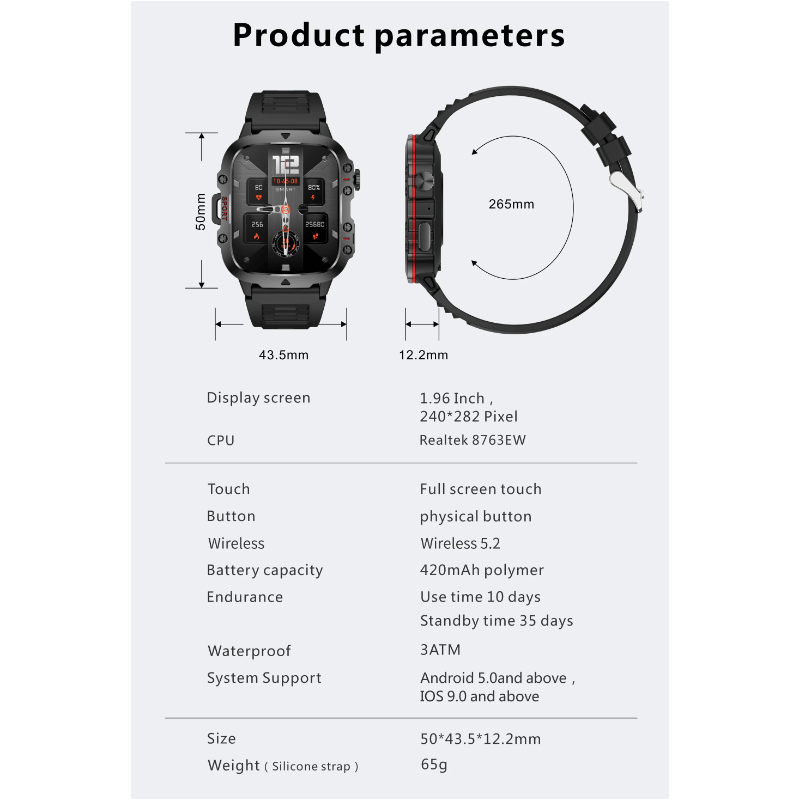 QX11 Smart Watch Hombres IP68 5ATM Deportes al aire libre Fitness Tracker Monitor de salud 1.96 "BT Call Smartwatch