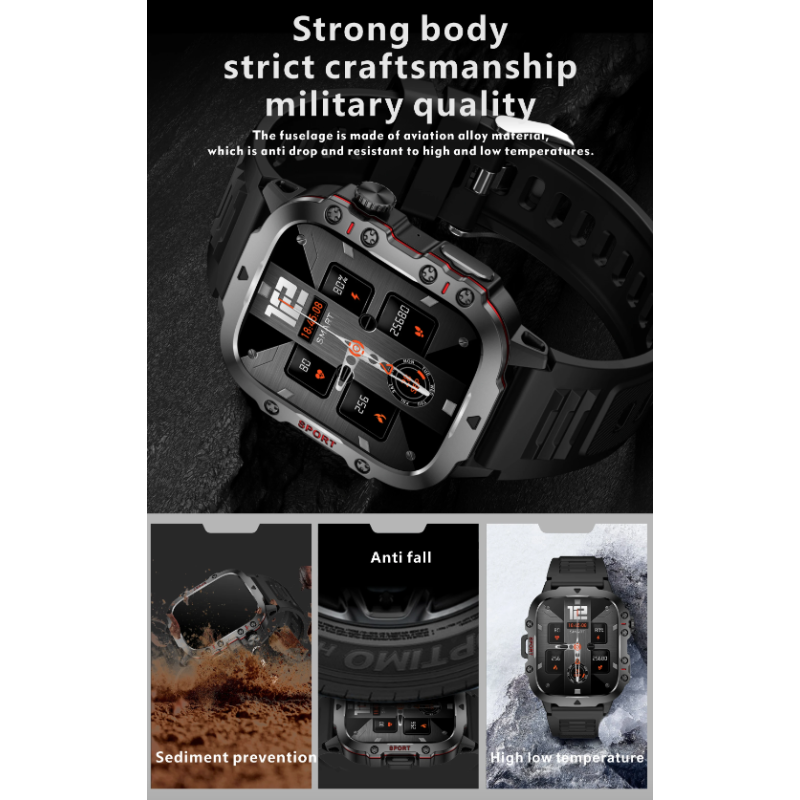 QX11 Smart Watch Hombres IP68 5ATM Deportes al aire libre Fitness Tracker Monitor de salud 1.96 "BT Call Smartwatch