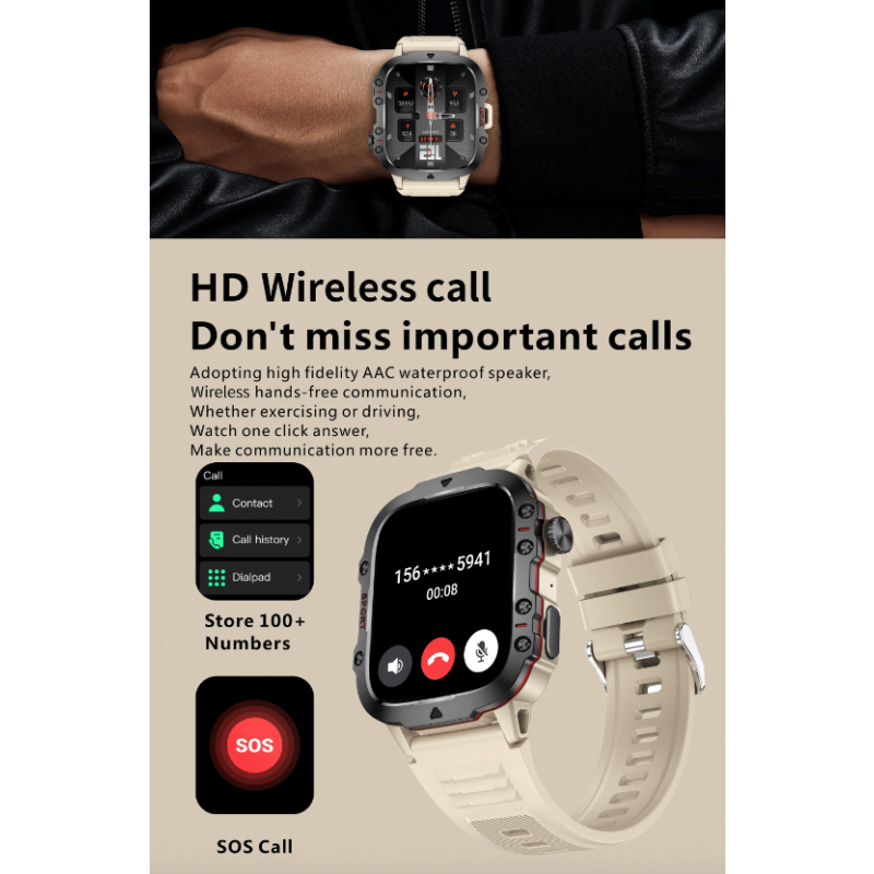 QX11 Smart Watch Hombres IP68 5ATM Deportes al aire libre Fitness Tracker Monitor de salud 1.96 "BT Call Smartwatch