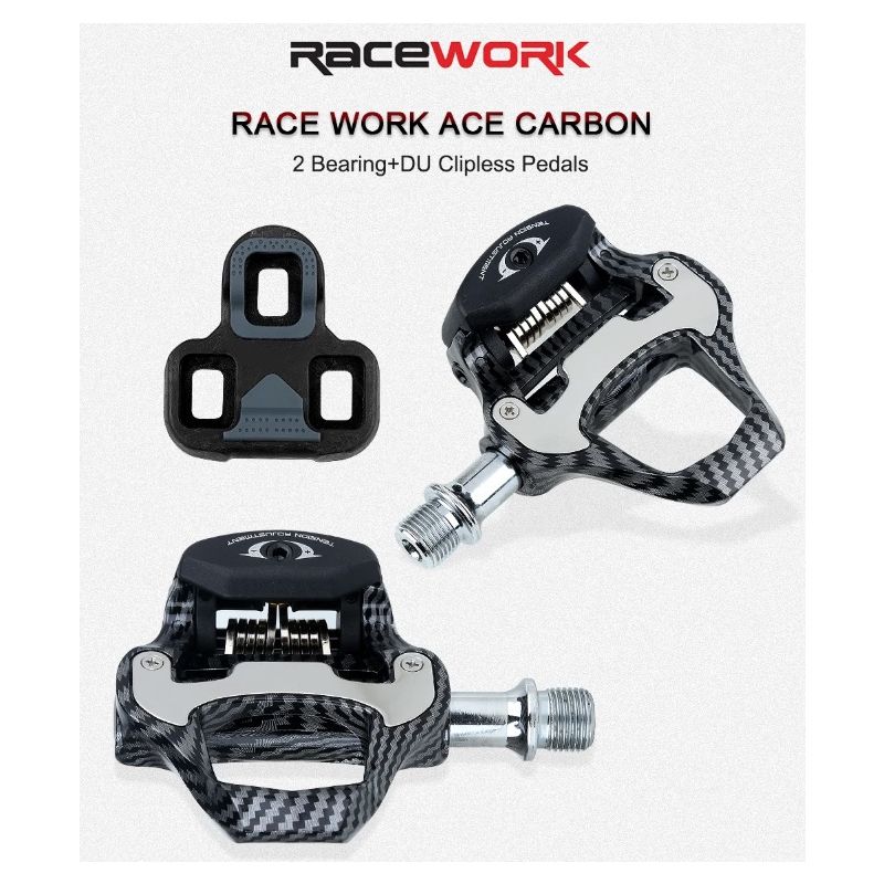 Pedal de bicicleta de carretera RACEWORK, diseño de fibra de carbono, rodamientos ultraligeros, Pedal para bicicleta profesional SPD Keo autoblocante