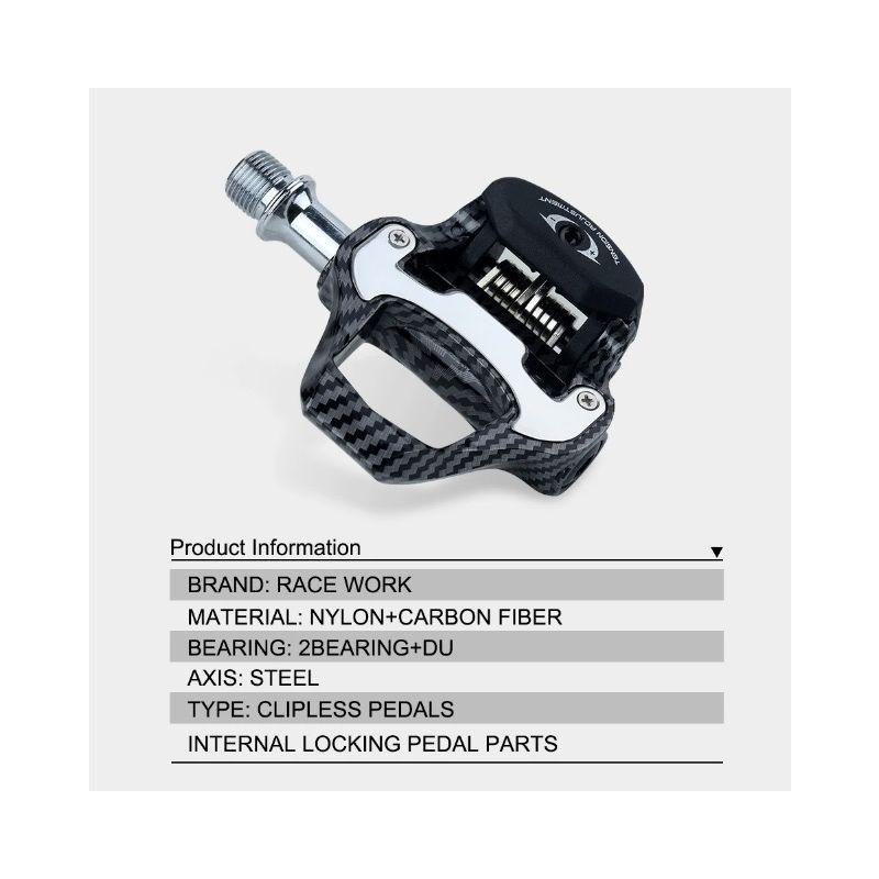 Pedal de bicicleta de carretera RACEWORK, diseño de fibra de carbono, rodamientos ultraligeros, Pedal para bicicleta profesional SPD Keo autoblocante