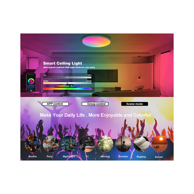Luz de techo inteligente Tuya Zigbee, 24W, Wifi, RGBCW, lámpara Led de techo para sala de estar, decoración del hogar, lámpara inteligente para Alexa