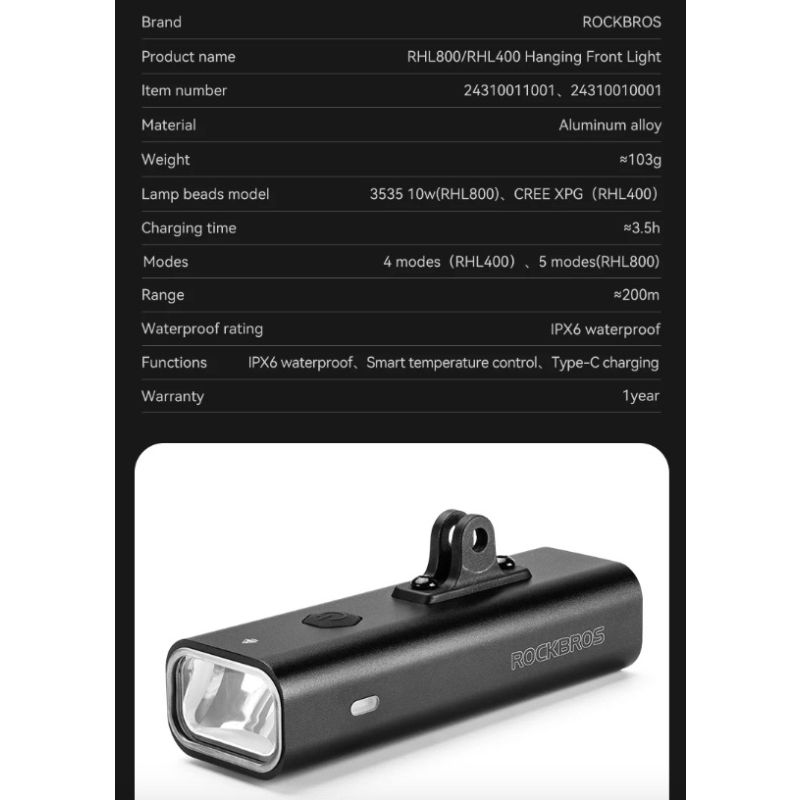 ROCKBROS RHL-1000LUMEN luz delantera de bicicleta impermeable tipo c recargable luz de bicicleta faro LED MTB lámpara de bicicleta