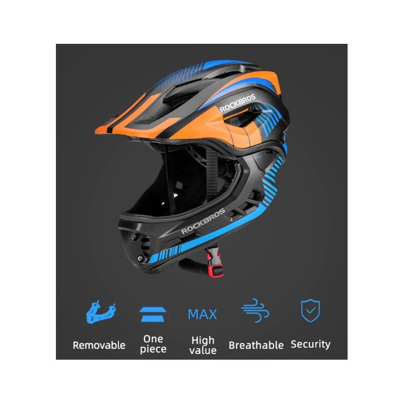 ROCKBROS-casco de ciclismo para niños, casco deportivo de seguridad de cara completa desmontable para niños y adolescentes, casco cruzado con Motor para bicicleta de montaña y Scooter