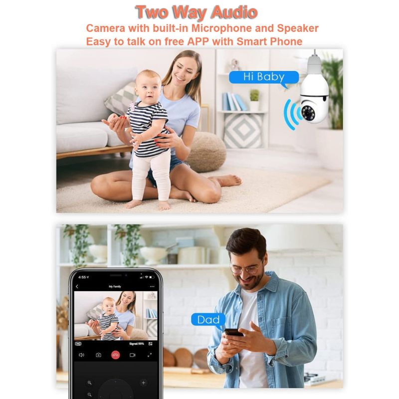 5G Wifi E27 bombilla cámara de vigilancia visión nocturna a todo Color seguimiento humano automático 4X Zoom Digital Video seguridad Monitor Cam