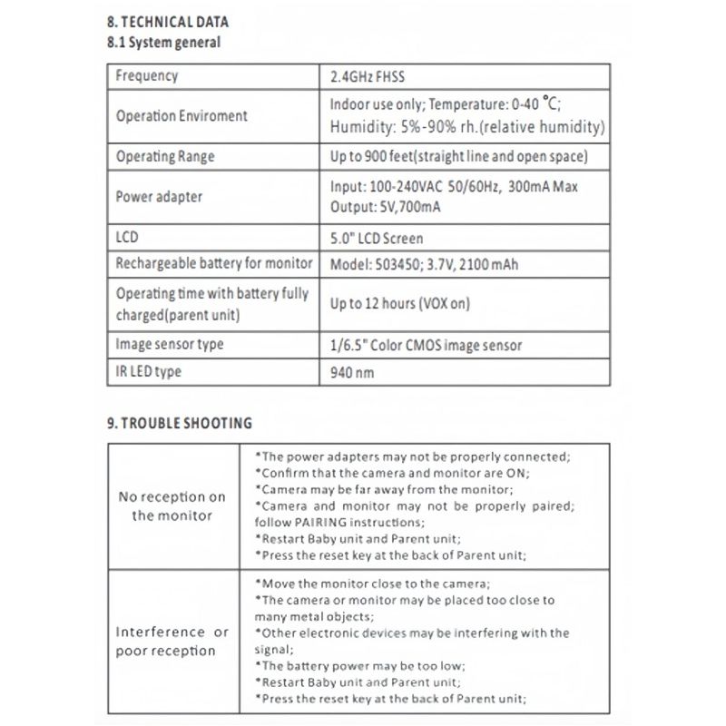 Monitor de bebé de 5 pulgadas con cámara SM650, monitor de vídeo portátil para madre e hijo