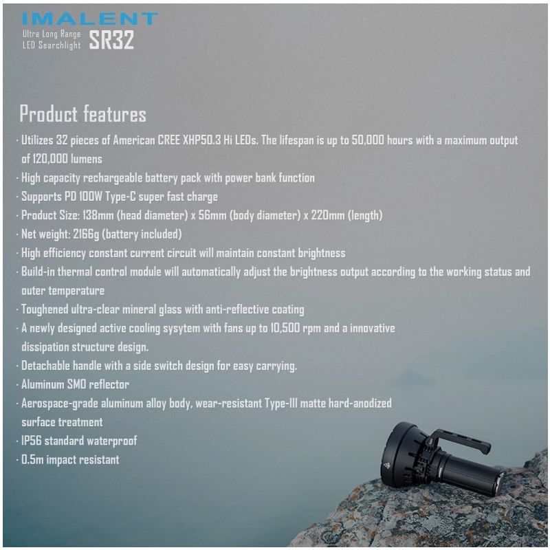 Linterna potente IMALENT SR32 de 120000 lúmenes