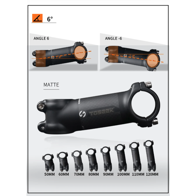 TOSEEK vástago de manillar de bicicleta 28,6-31,8mm aluminio  vástago de carbono Angle6 17 vástago de manillar de bicicleta de montaña piezas de repuesto para bicicleta