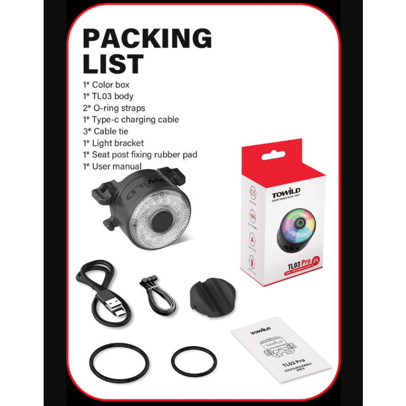 Luz trasera LED para bicicleta TOWILD TL03Pro