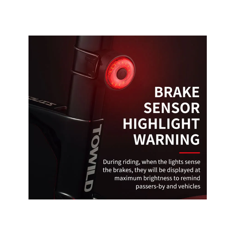 Luz trasera LED inteligente para bicicleta TOWILD TL03 con sensor de freno automático, luz trasera para bicicleta, luz de advertencia para bicicleta