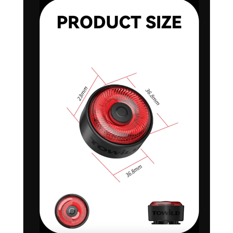 Luz trasera LED inteligente para bicicleta TOWILD TL03 con sensor de freno automático, luz trasera para bicicleta, luz de advertencia para bicicleta