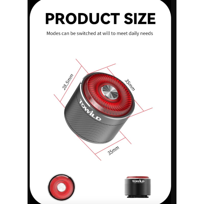 Luz trasera inteligente para bicicleta TOWILD TL05 con sensor de freno automático, IPX6, resistente al agua, carga USB, luz LED para ciclismo, luz trasera de advertencia