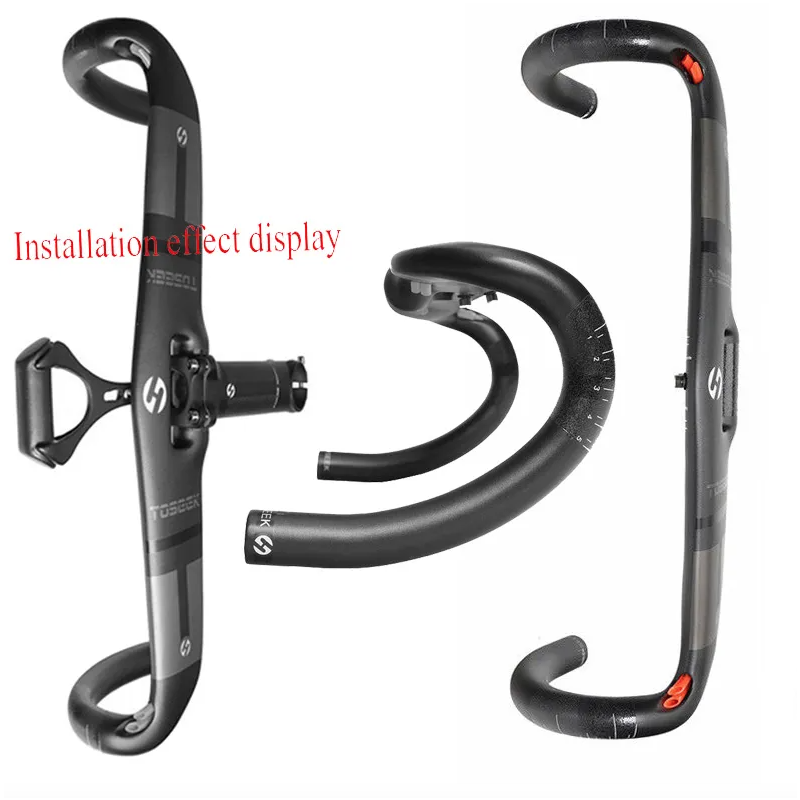 Manillar totalmente de carbono TOSEEK 400-440mm31,8mm Manillar de bicicleta de carretera sin rosca integrado carreras Drop Bikes Bar accesorios de bicicleta