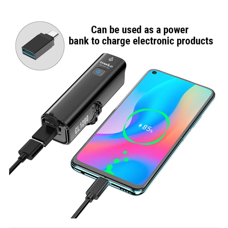 TOWILD CL1200 1200LM Luz de bicicleta Lámpara delantera USB recargable LED 21700 4000mAh Luz de bicicleta Faro de bicicleta impermeable