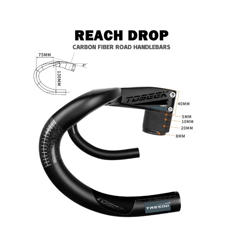 TOSEEK TR5500 bicicleta de carretera vástago de fibra de carbono integrado manillar de bicicleta ultraligero 28,6mm accesorios de piezas de ciclismo