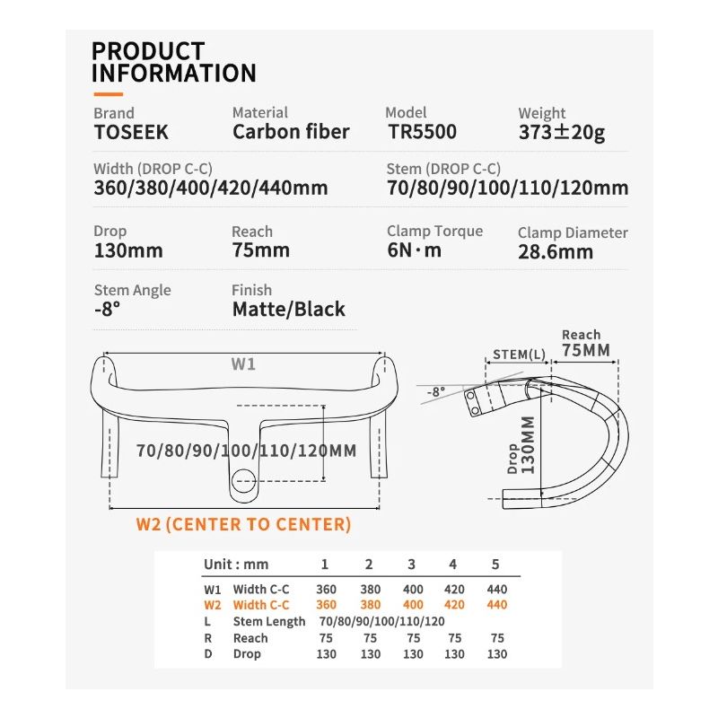 TOSEEK TR5500 bicicleta de carretera vástago de fibra de carbono integrado manillar de bicicleta ultraligero 28,6mm accesorios de piezas de ciclismo