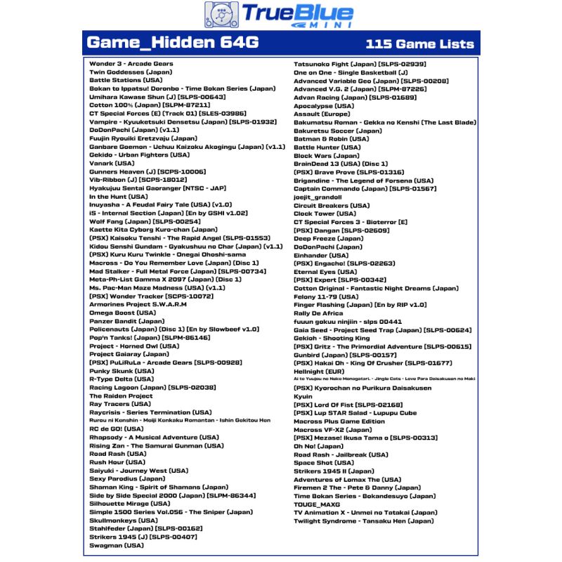 True Blue Mini Crackhead Pack 32G/64G Fight Pack PS ONE MINI