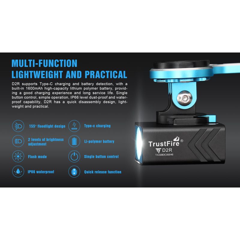 Luz de bicicleta TrustFire D2R delantera 450LM lámpara de ciclismo tipo C luz de bicicleta recargable
