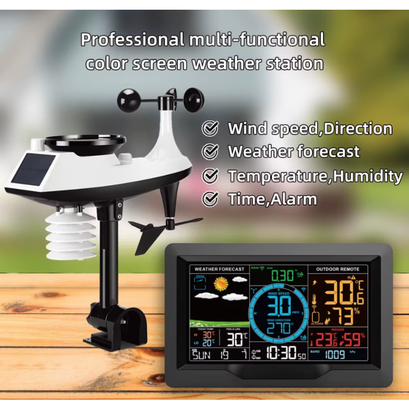 Estación meteorológica Wi-Fi, pantalla a color de 7,5 pulgadas con sensor solar inalámbrico para exteriores, alertas de alarma para temperatura y humedad