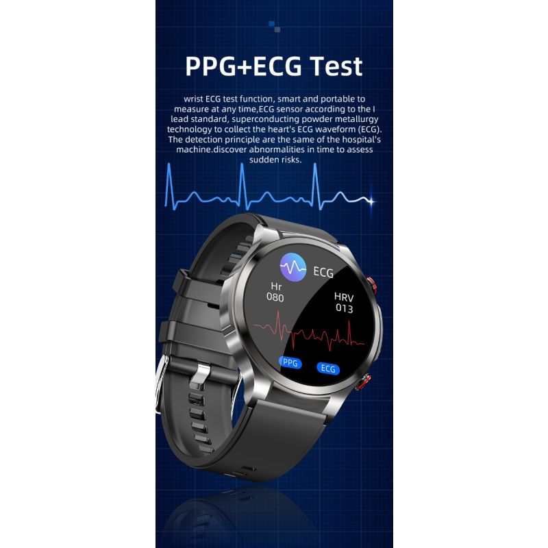 Reloj inteligente W11 de 1,32 pulgadas, frecuencia cardíaca HD, azúcar en sangre no invasivo, ECG  PPG, temperatura corporal, frecuencia cardíaca, pulsera inteligente