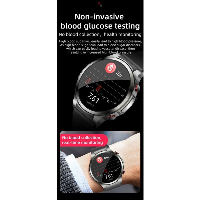 Reloj inteligente W11 de 1,32 pulgadas, frecuencia cardíaca HD, azúcar en sangre no invasivo, ECG  PPG, temperatura corporal, frecuencia cardíaca, pulsera inteligente