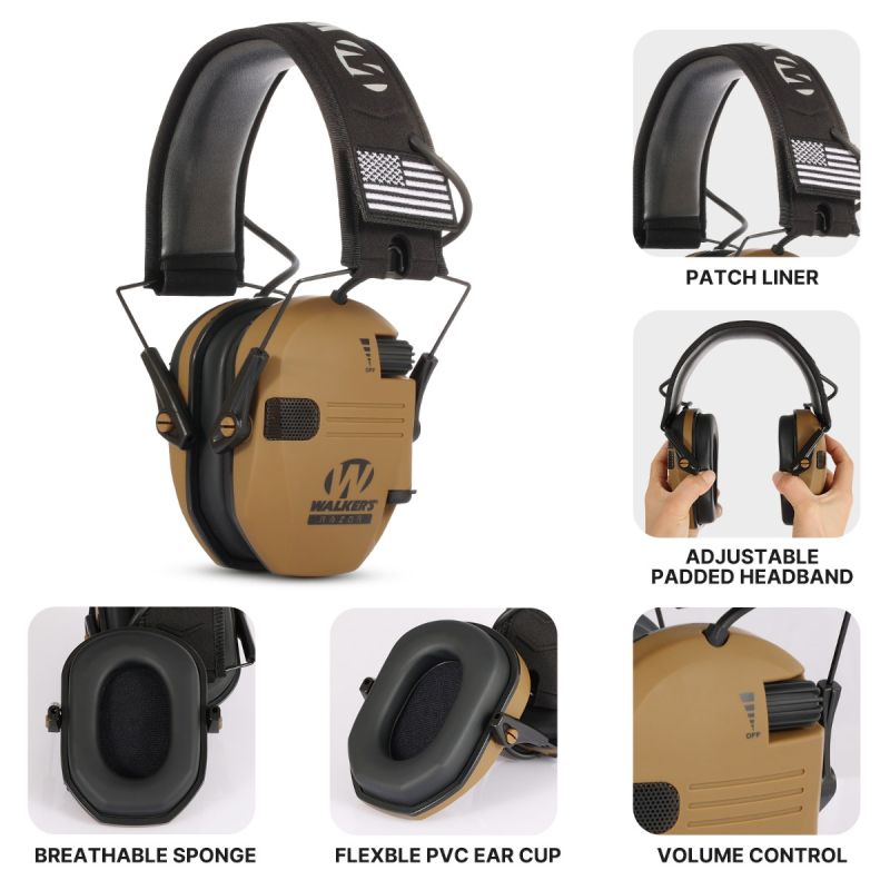 Walkers razor Orejeras Auriculares activos para disparar Protección auditiva electrónica Protección auditiva Reducción de ruido auriculares de caza activos