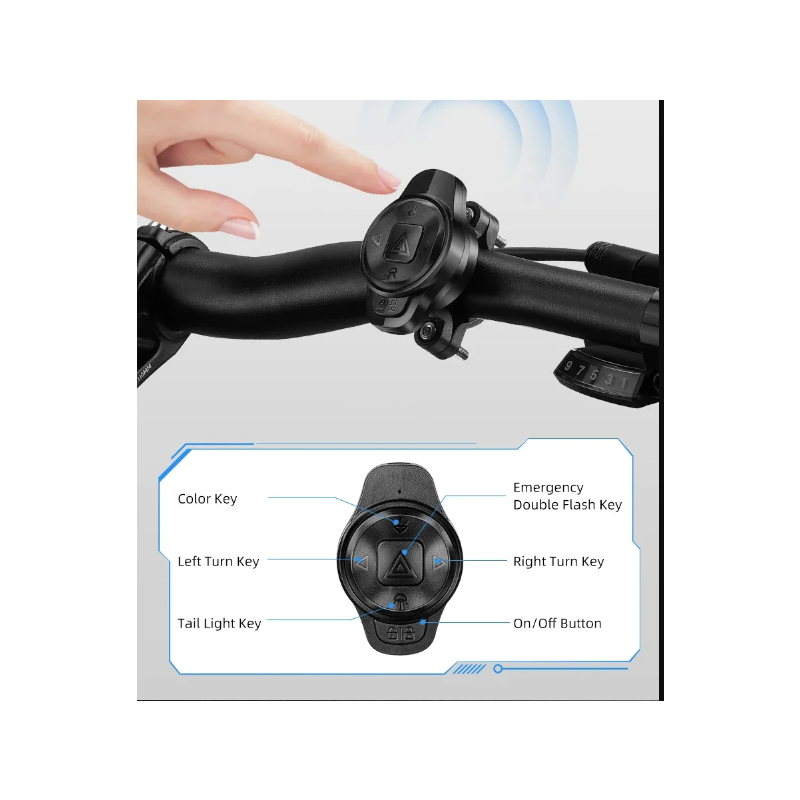 Luz trasera versátil para bicicleta, luz de freno inteligente recargable, luces direccionales con Control remoto inalámbrico, Flash colorido