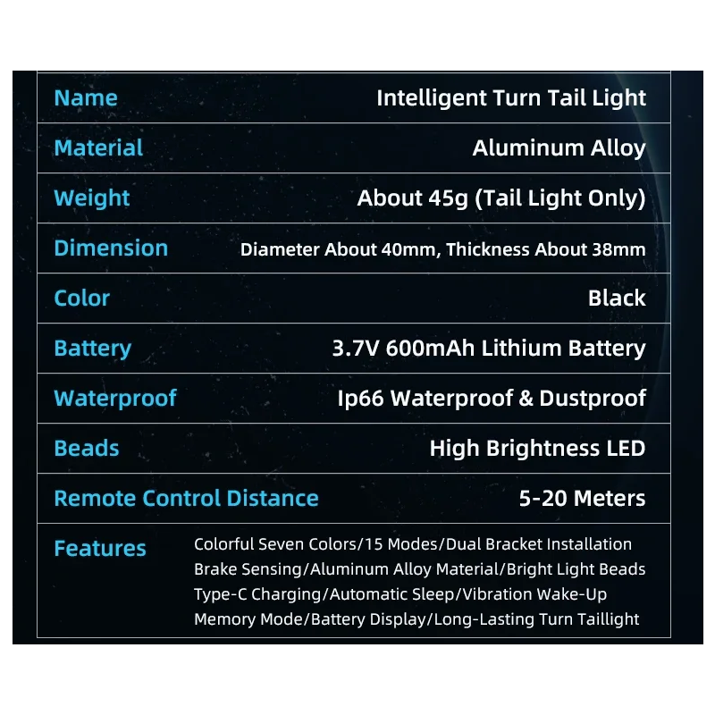 Luz trasera versátil para bicicleta, luz de freno inteligente recargable, luces direccionales con Control remoto inalámbrico, Flash colorido