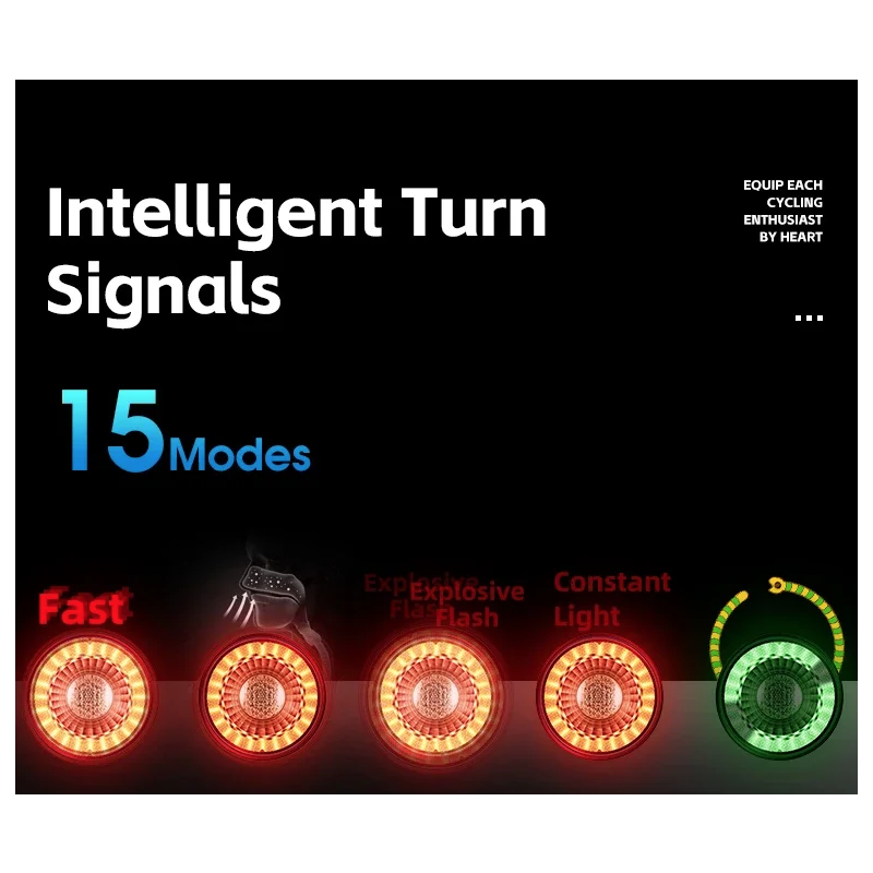 Luz trasera versátil para bicicleta, luz de freno inteligente recargable, luces direccionales con Control remoto inalámbrico, Flash colorido
