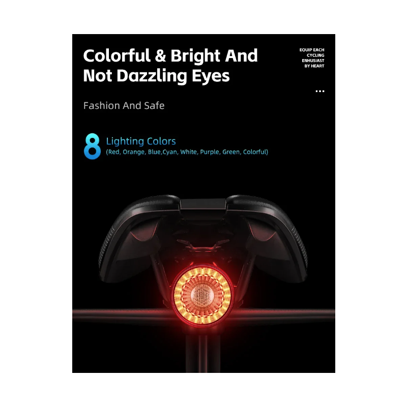 Luz trasera versátil para bicicleta, luz de freno inteligente recargable, luces direccionales con Control remoto inalámbrico, Flash colorido