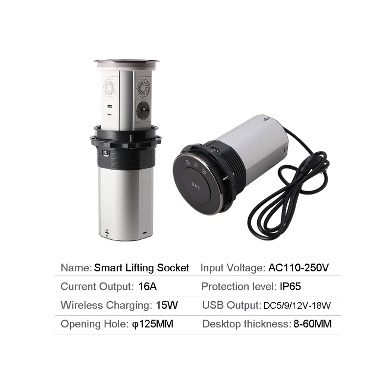 Enchufes eléctricos de elevación, salida retráctil motorizada de sobremesa oculta con carga inalámbrica USB, estándar de la UE
